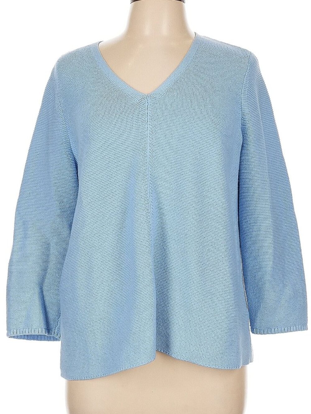 J Jill Pullover Sweater Tunic Top V-neck Pastel Sea Blue Soft Cotton Blend  PL
